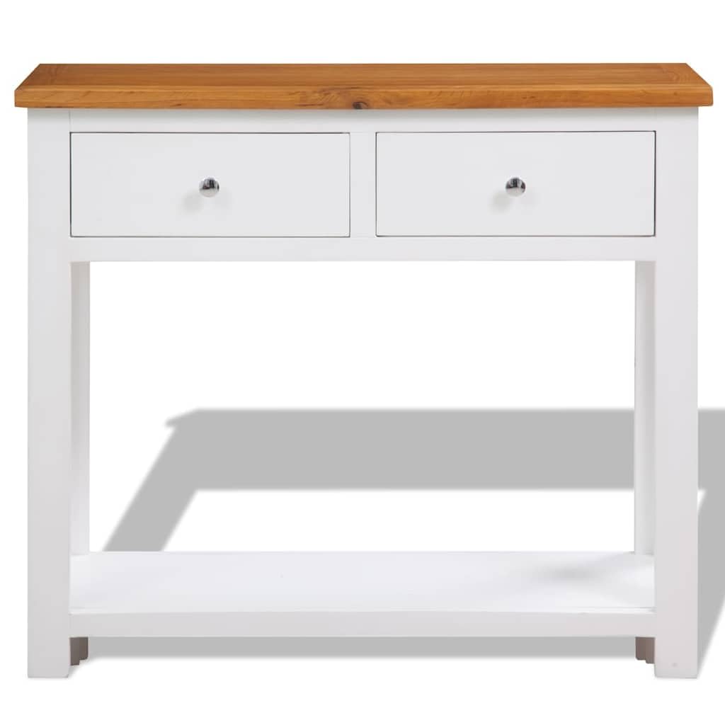 Solid Oak Wood Console Table with 2 Drawers O76160