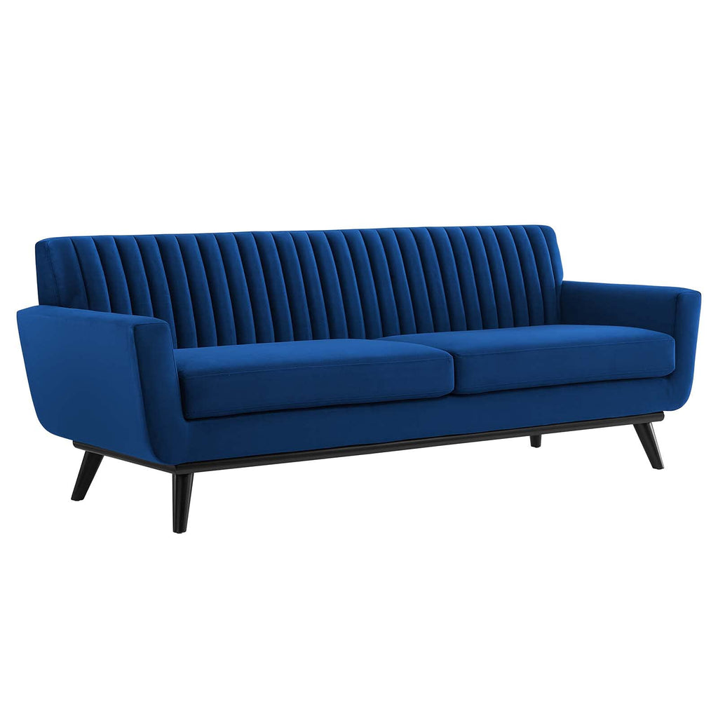 Navy Channel Tufted Performance Velvet Sofa X6479