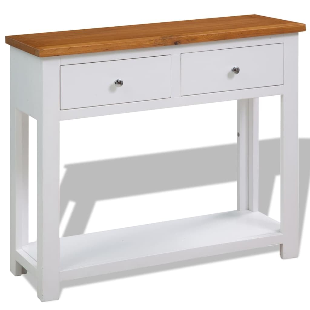 Solid Oak Wood Console Table with 2 Drawers O76160
