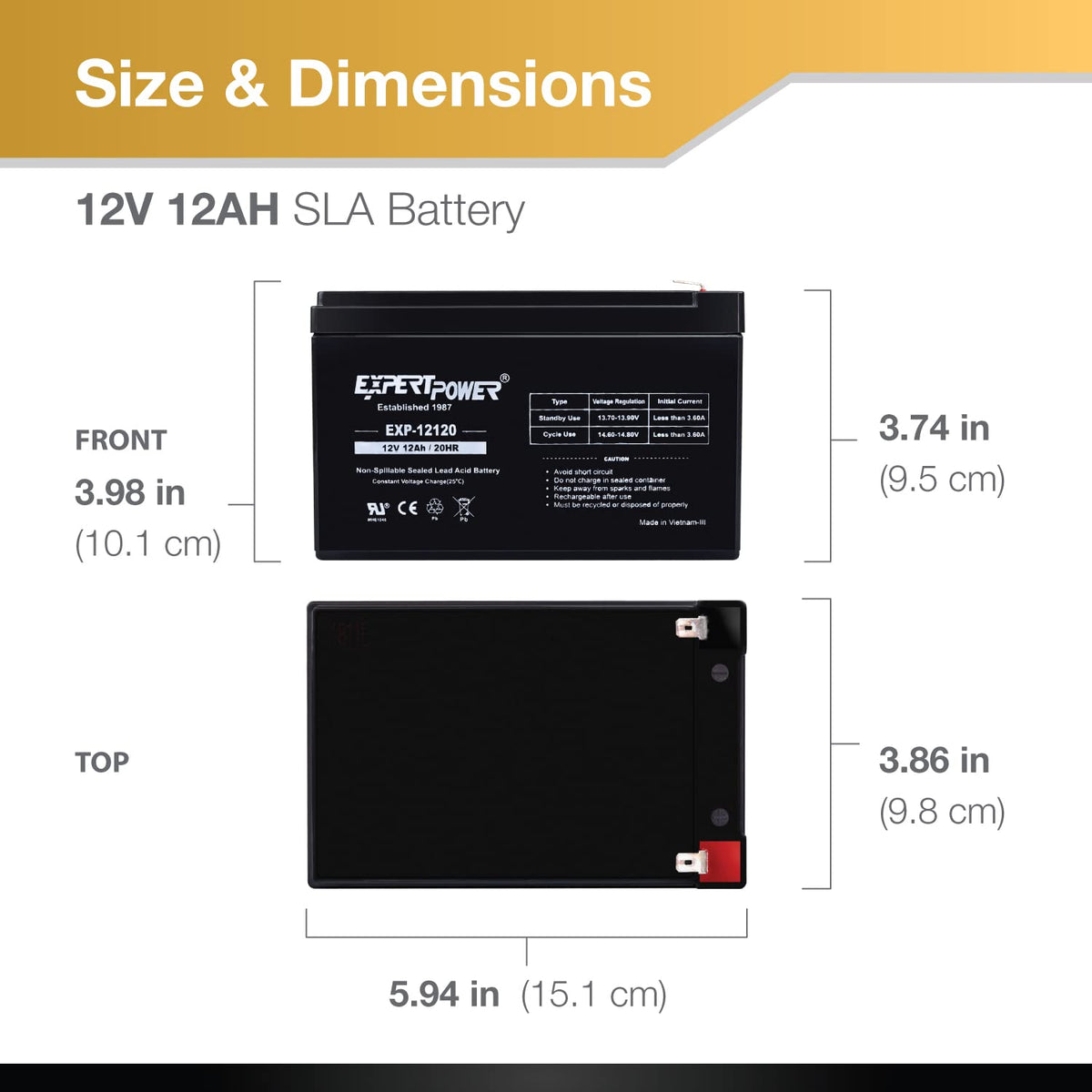 12V 12Ah Rechargeable Sealed Lead Acid AGM Battery with F2 Terminals L125