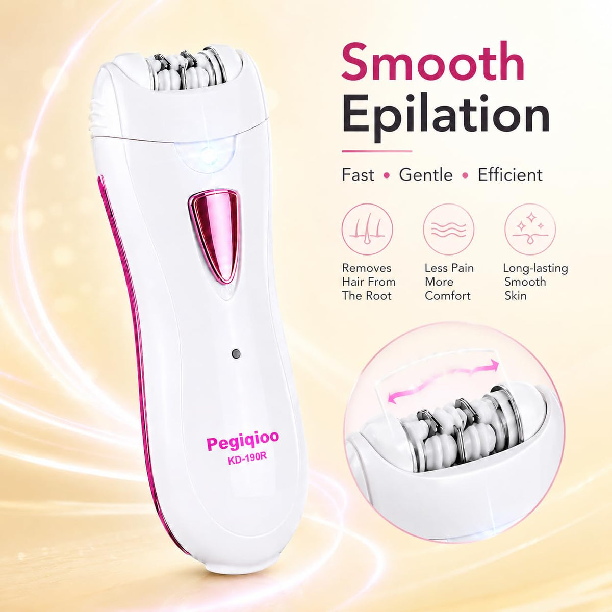 Facial Epilator with LED Light, Portable Rechargeable Body Epilator J525