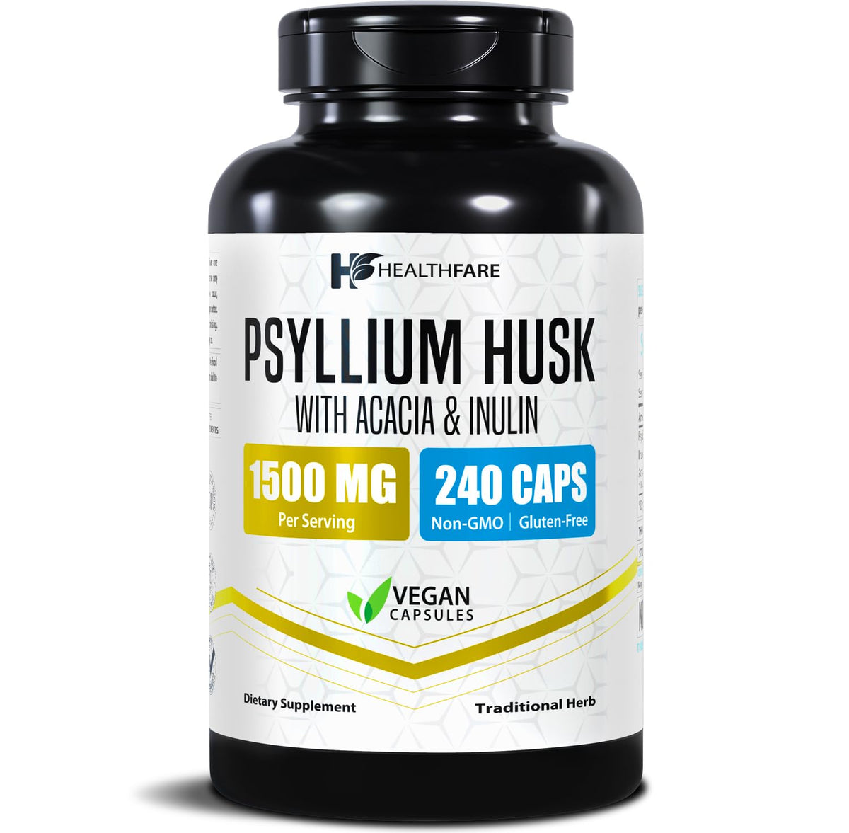 1500mg 240 Vegan Capsules Psyllium Husk Fiber Supplement K99194