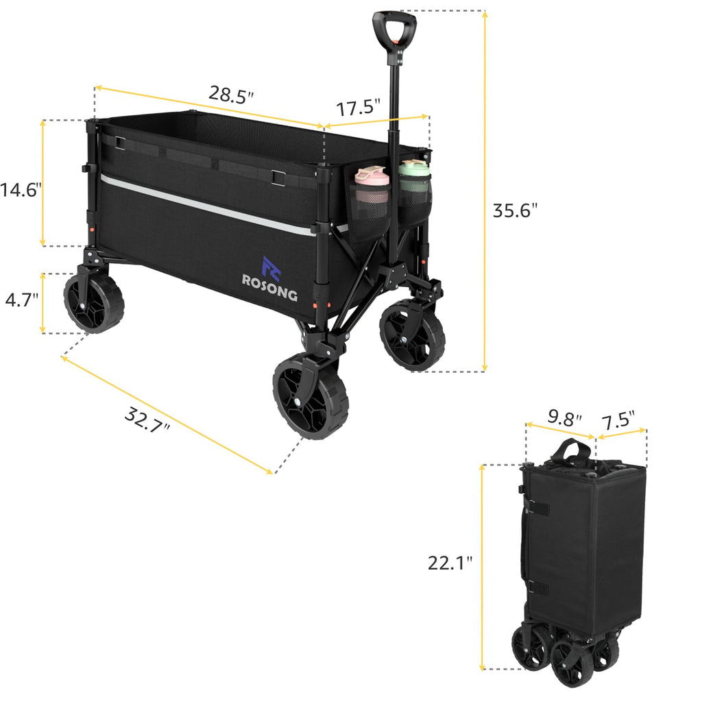 Collapsible Heavy Duty Wagon Cart with Wheels 120L Black N708