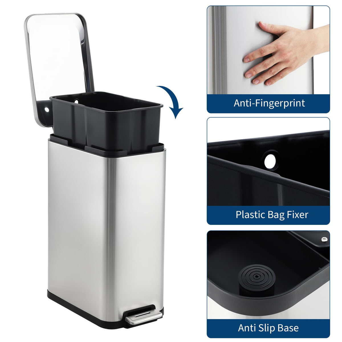 13.2 Gallon Stainless Steel Step Trash Can X125