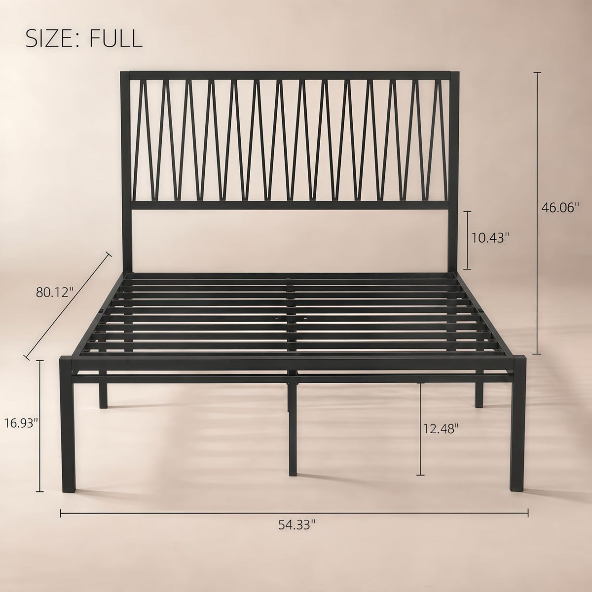 Black Metal Queen Bed Frame with Geometric Headboard H79191