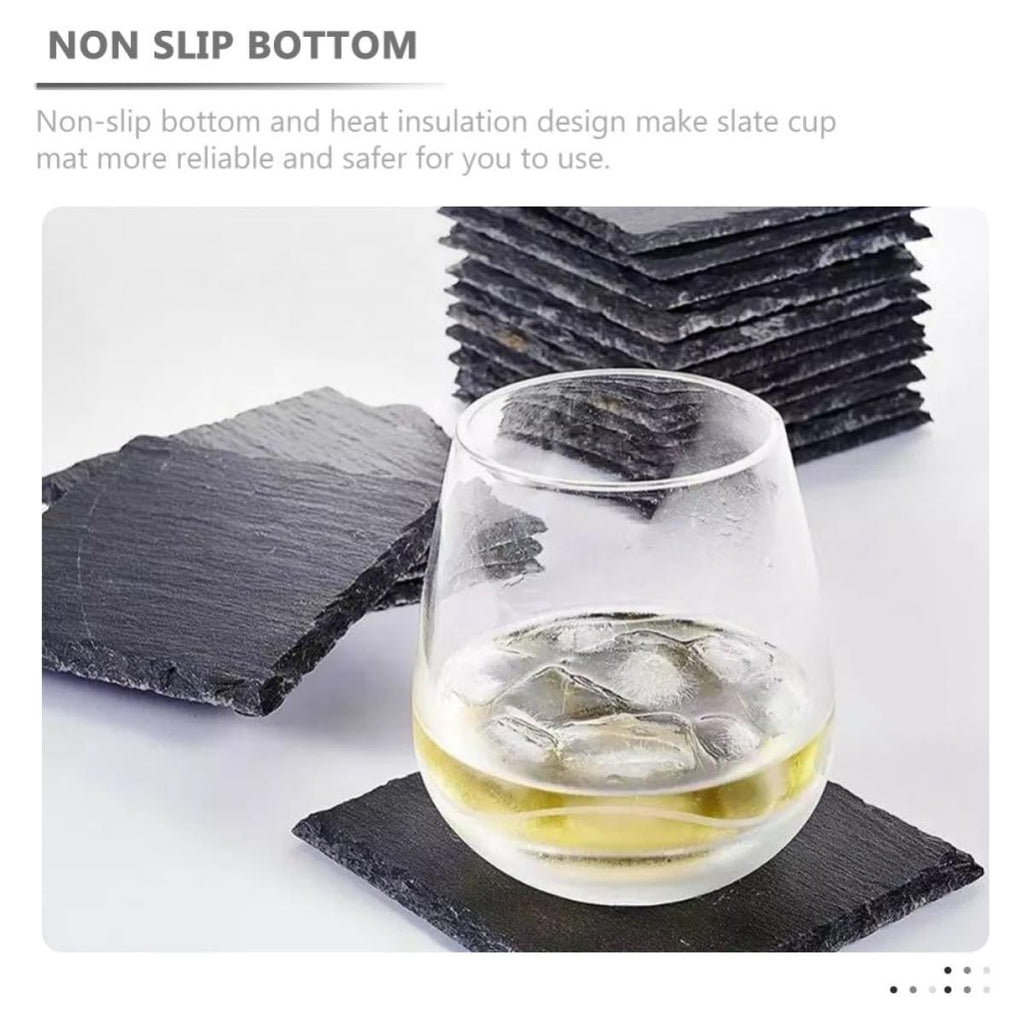 Black 12pcs Natural Stone Coaster Set O59217