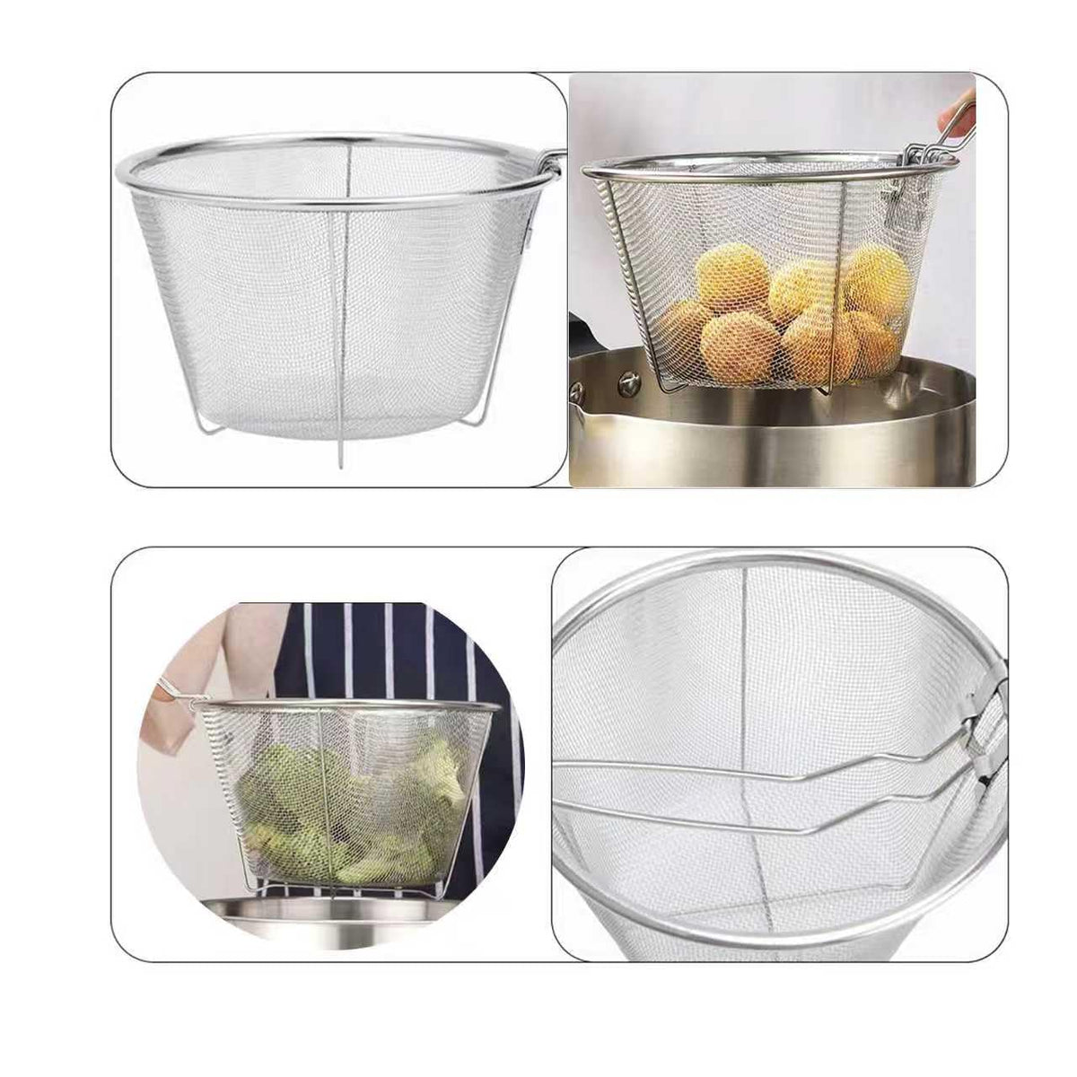 7-Inch Round Stainless Steel Deep Fryer Basket Z606
