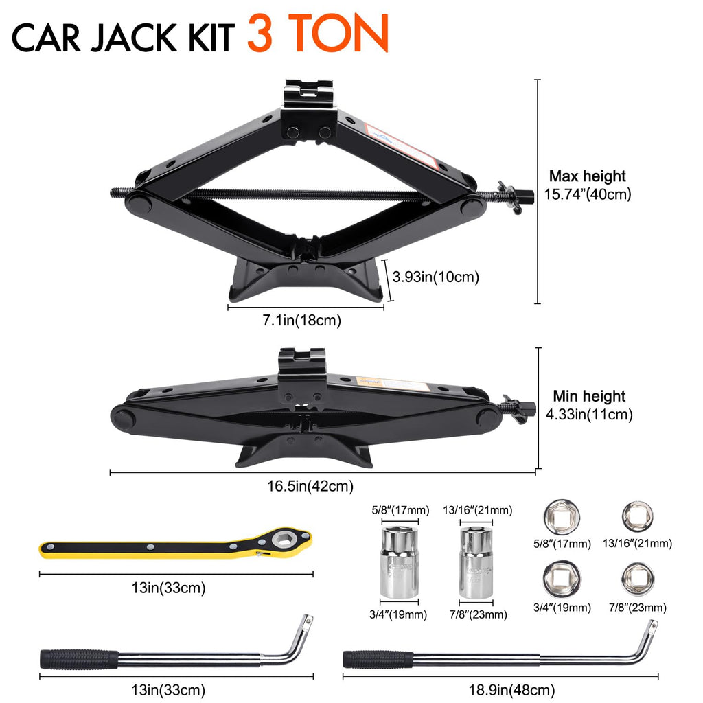 Scissor Car Jack 3 Ton Tire Changing Kit with Lug Wrench L651519