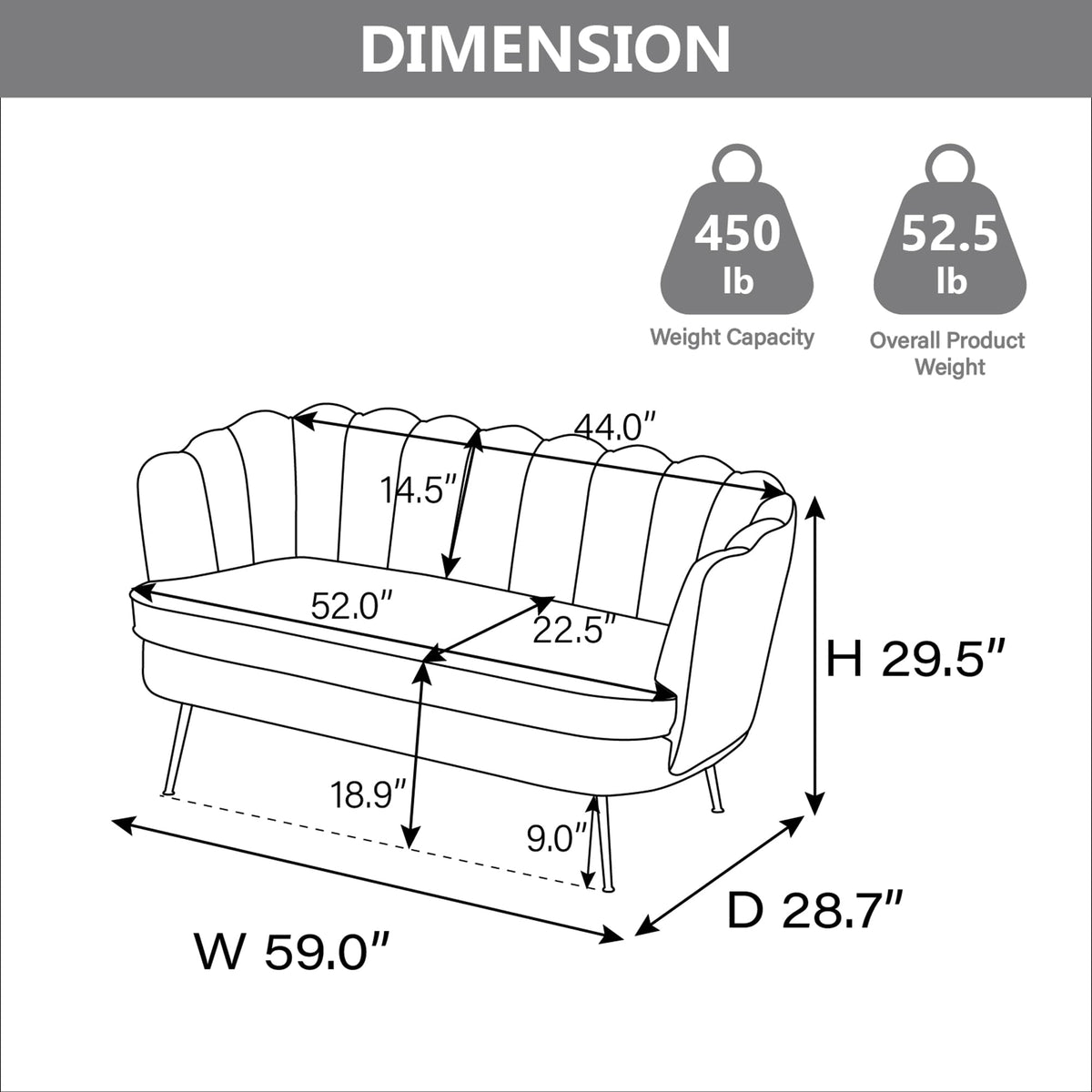 Light Grey Upholstered 2-Seater Loveseat C41148