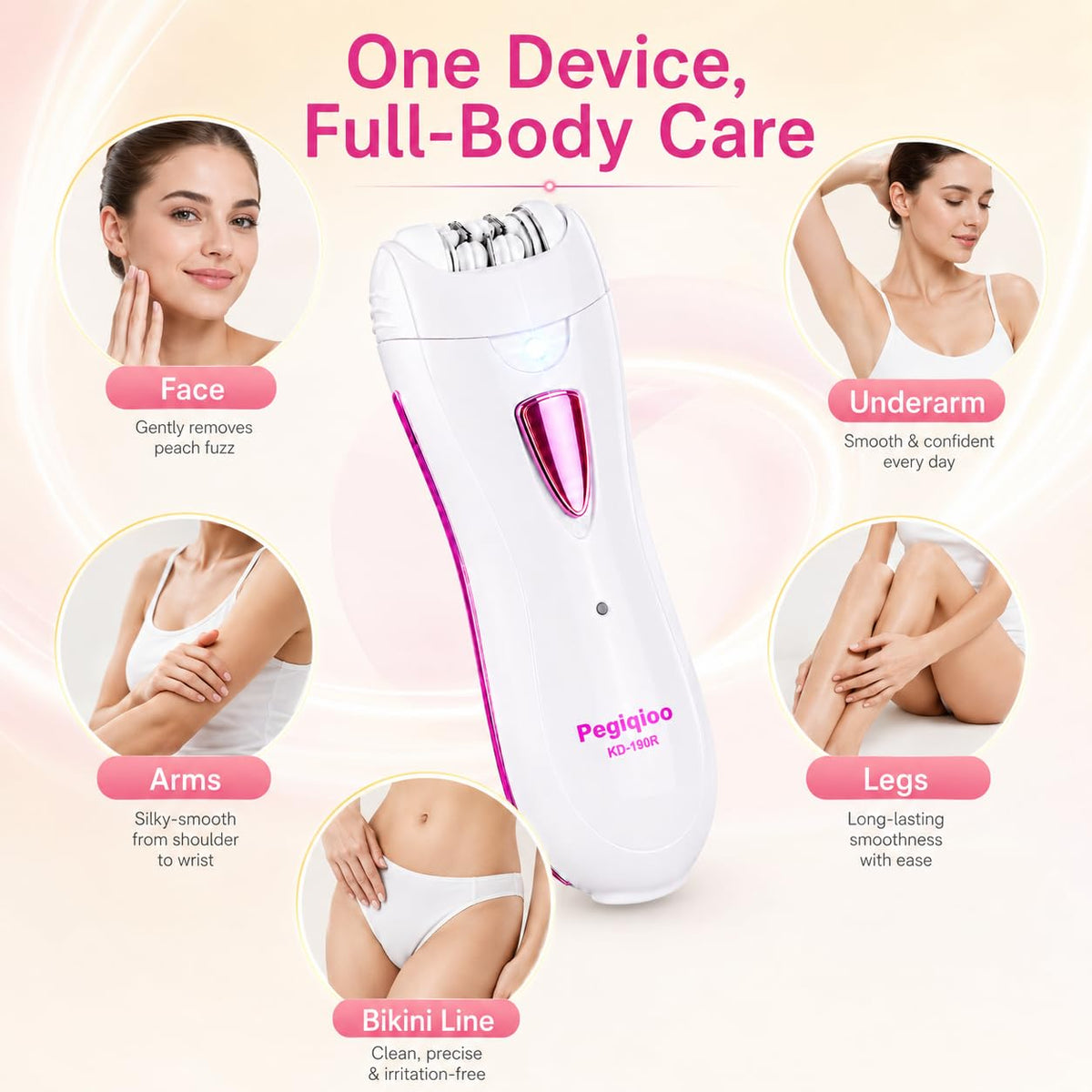Facial Epilator with LED Light, Portable Rechargeable Body Epilator J525