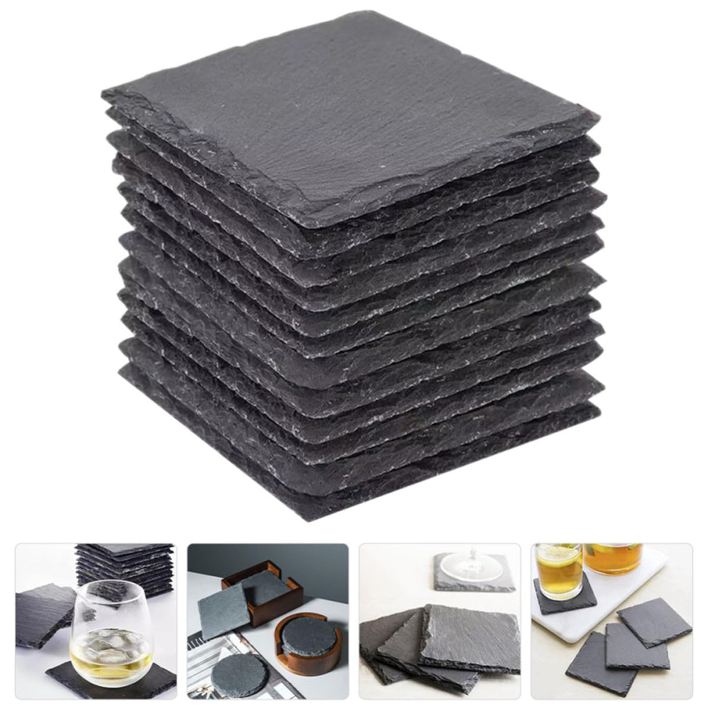 Black 12pcs Natural Stone Coaster Set O59217