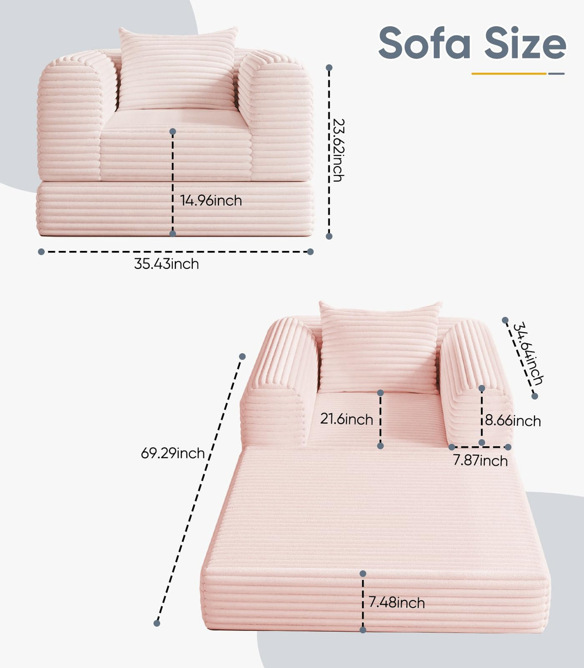 2 in 1 Convertible Sleeper Chair Folding Sofa Bed O836229