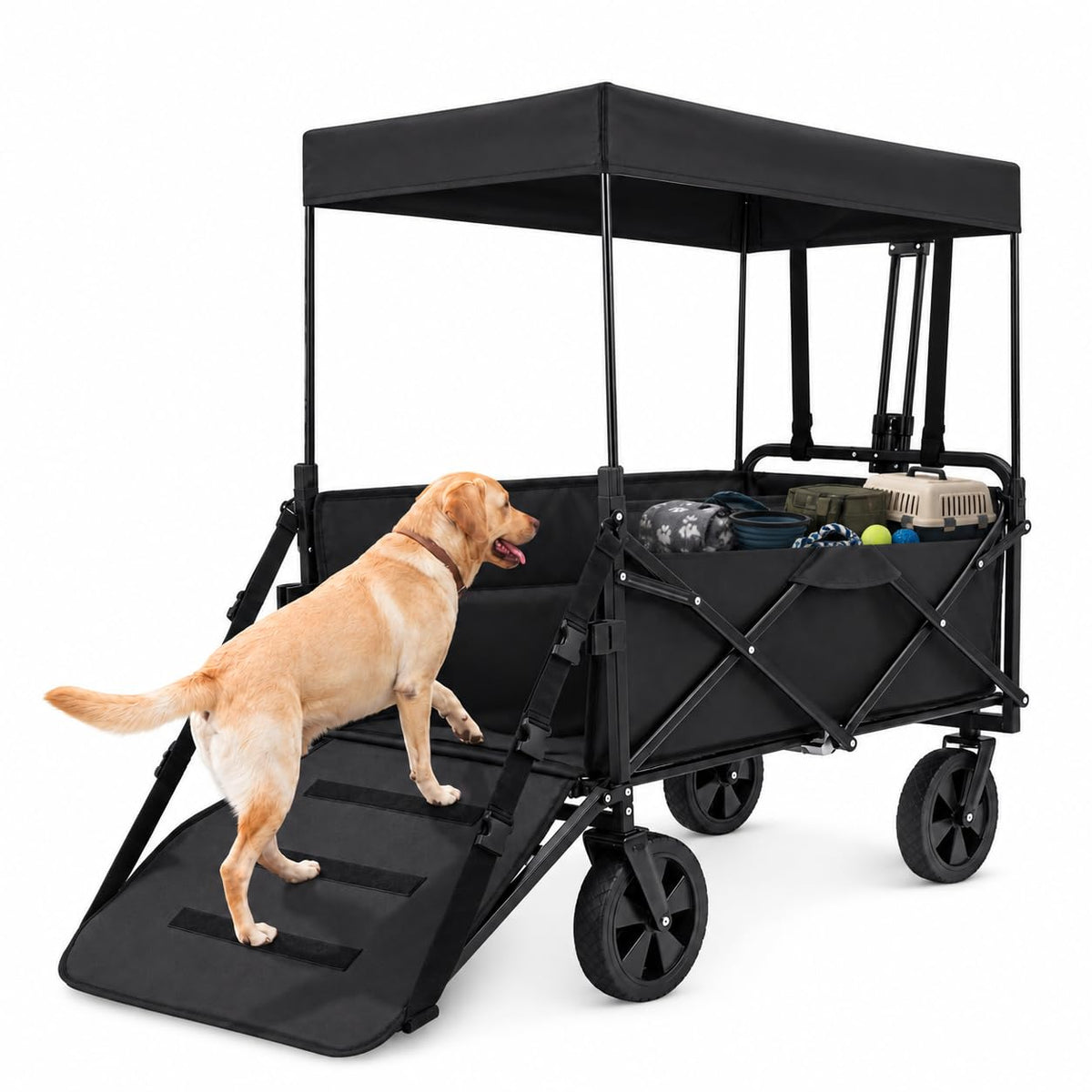 Large Dog Wagon Cart with Canopy, All-Terrain Wheels, Ramp Tailgate G209106