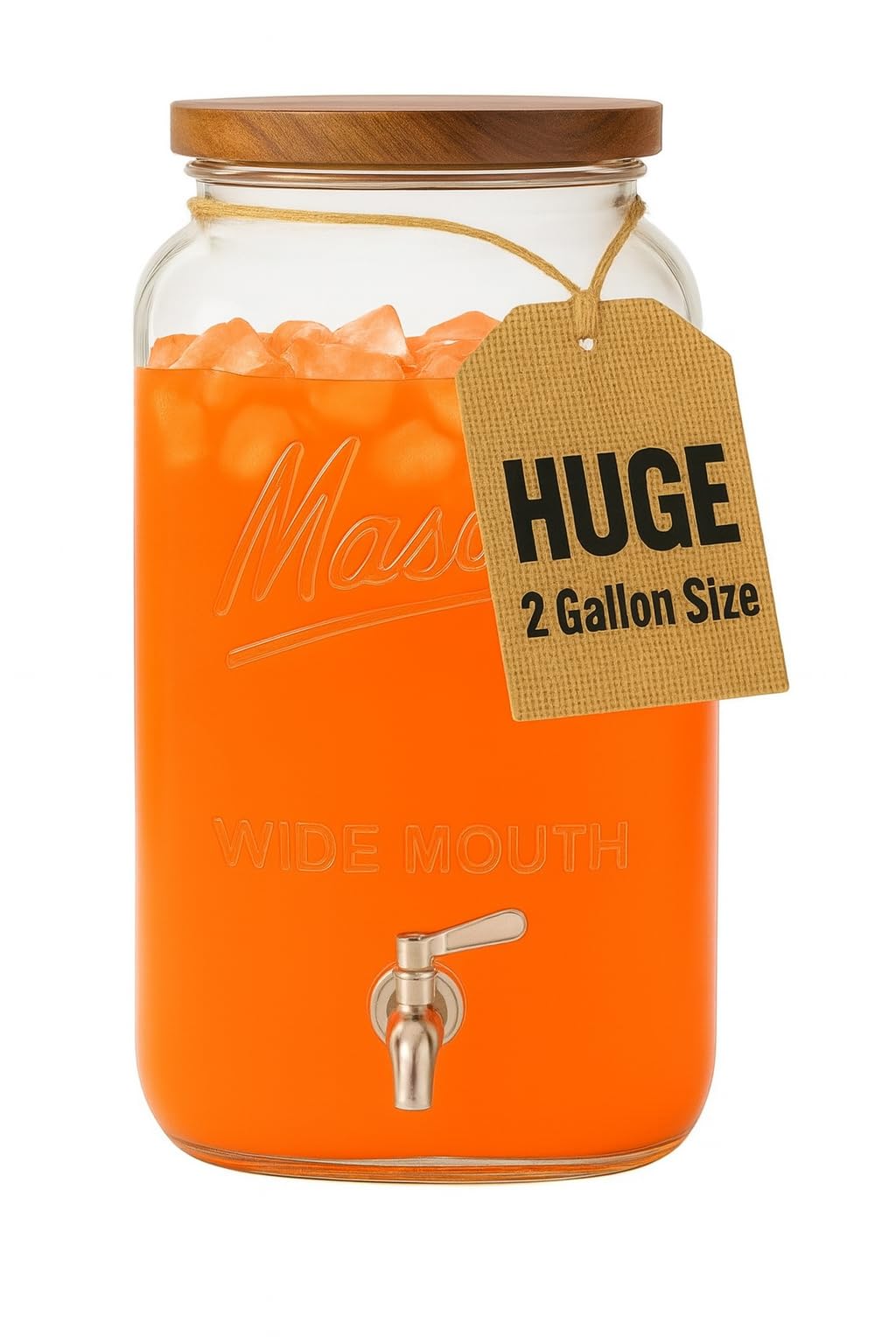 2 Gallon Glass Beverage Dispenser with Wooden Lid I463968