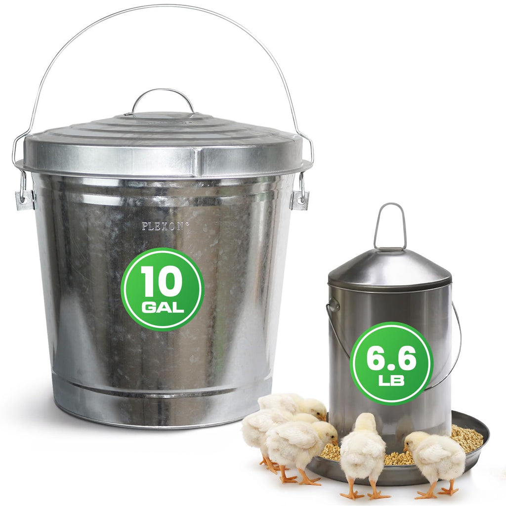 6.6 Lb Stainless Steel Hanging Poultry Feeder with 10 Gallon Storage Bucket B2255