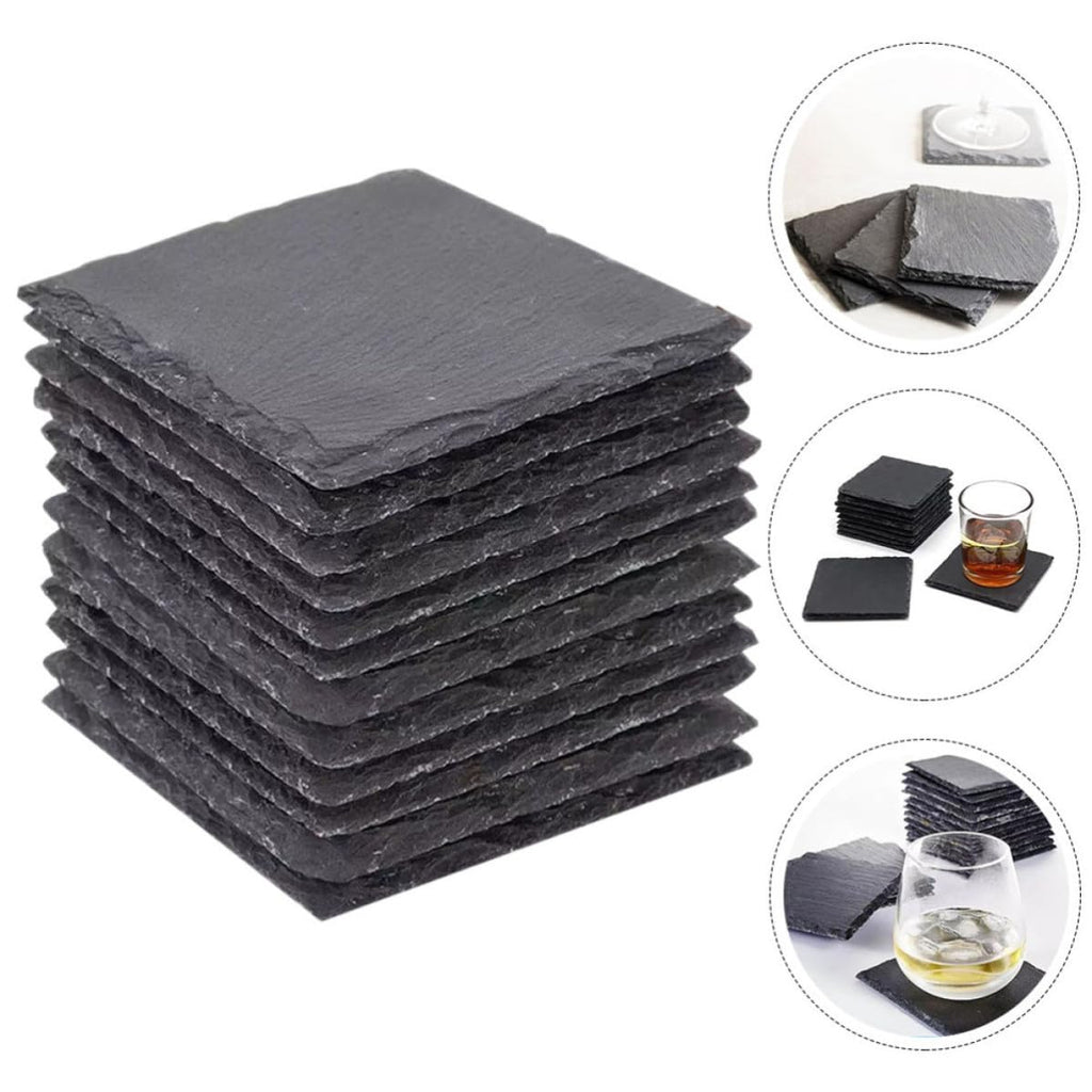 Black 12pcs Natural Stone Coaster Set O59217