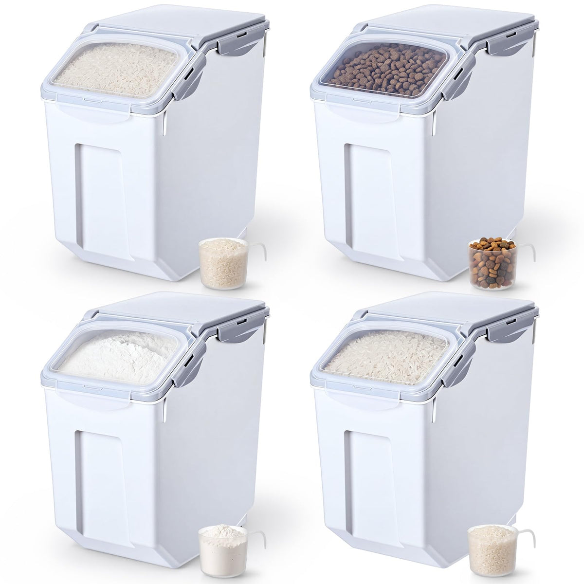 4 Pack 30 LB Airtight Dog Food Storage Container with Wheels Gray O56897