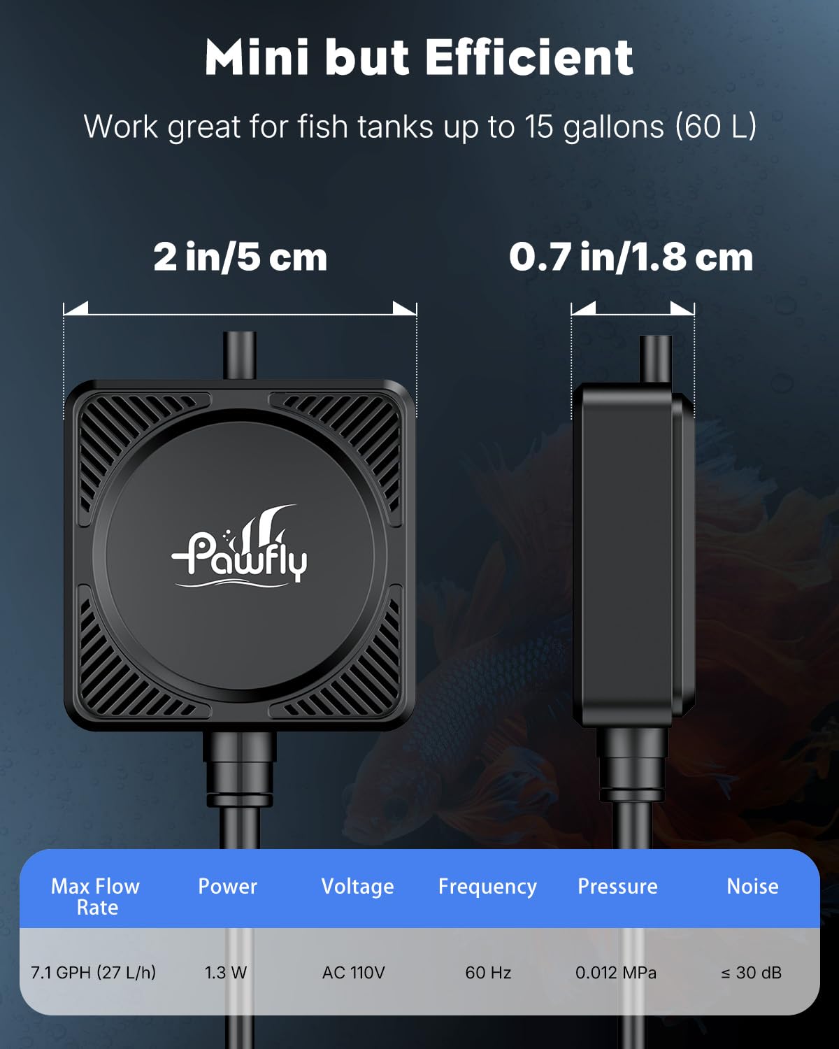 Nano Silent Aquarium Air Pump, 1.3 W 450 mL/min C41970