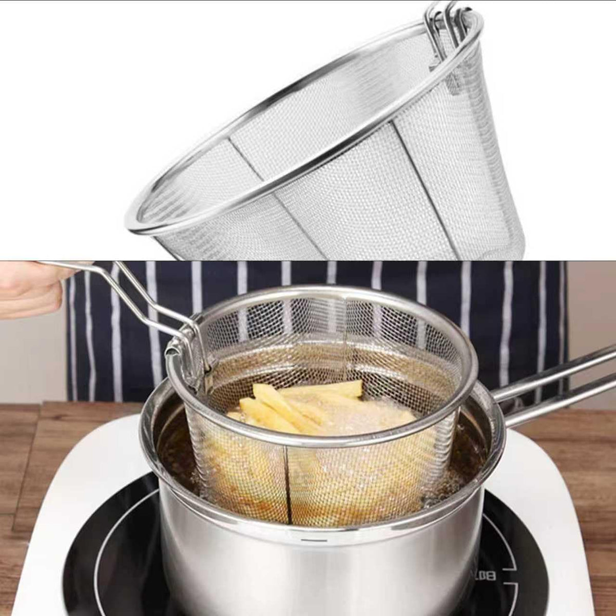 7-Inch Round Stainless Steel Deep Fryer Basket Z606