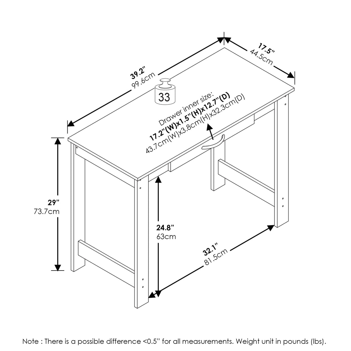 Black Writing Desk with Drawer Y8197