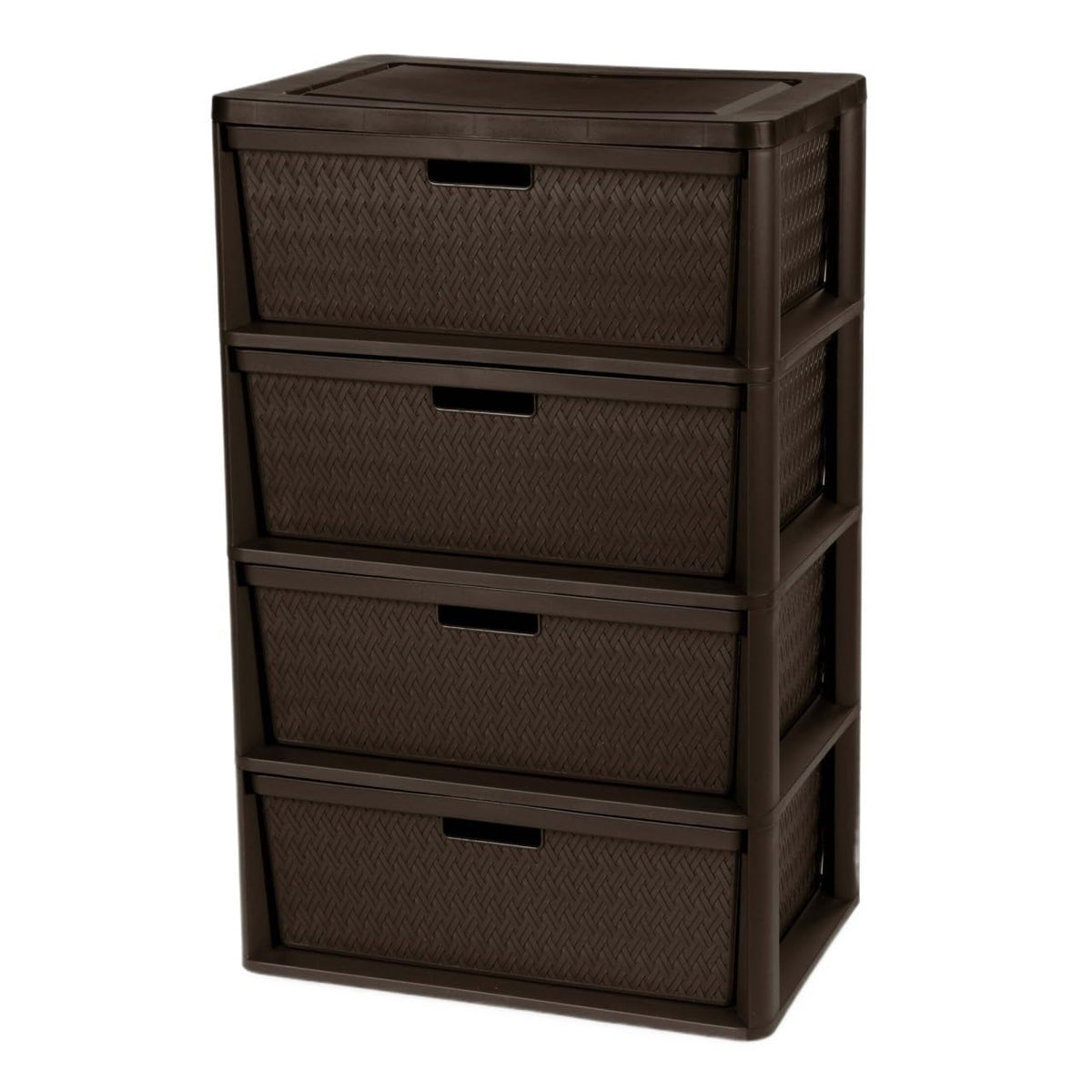 Brown 4 Drawer Plastic Storage Tower with Removable Bins W8448