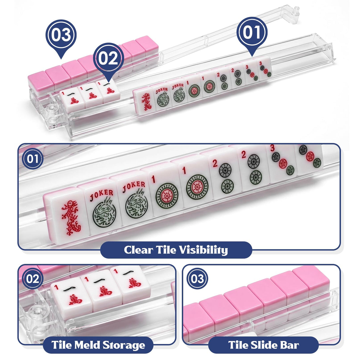 Clear Mahjong Racks with Pushers, 4-Pack U6330