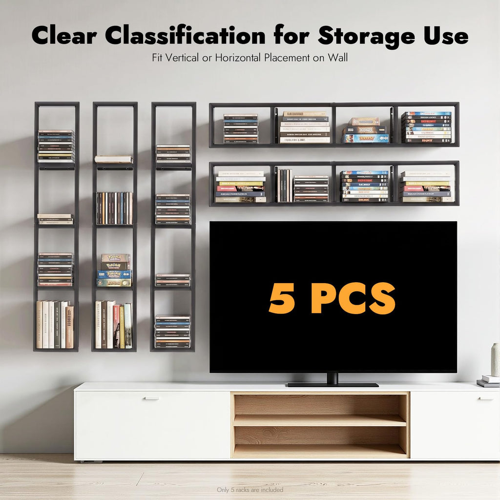 5Pcs Wall Mount Media Storage Rack V302
