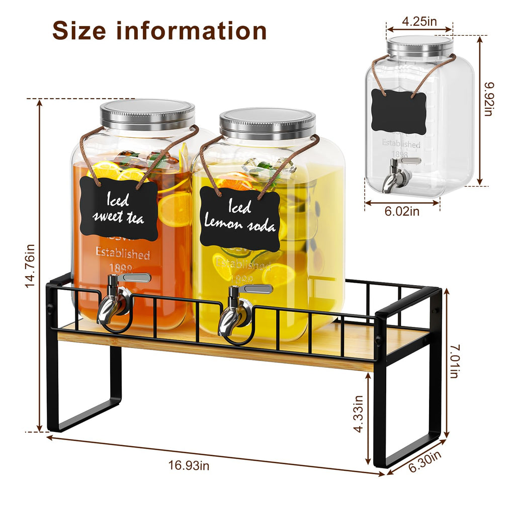 2 Pack 1 Gallon Glass Beverage Dispenser with Spigot and Ice Core V3125