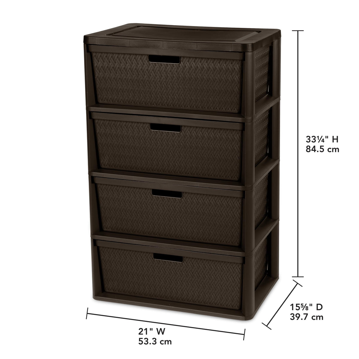 Brown 4 Drawer Plastic Storage Tower with Removable Bins W8448