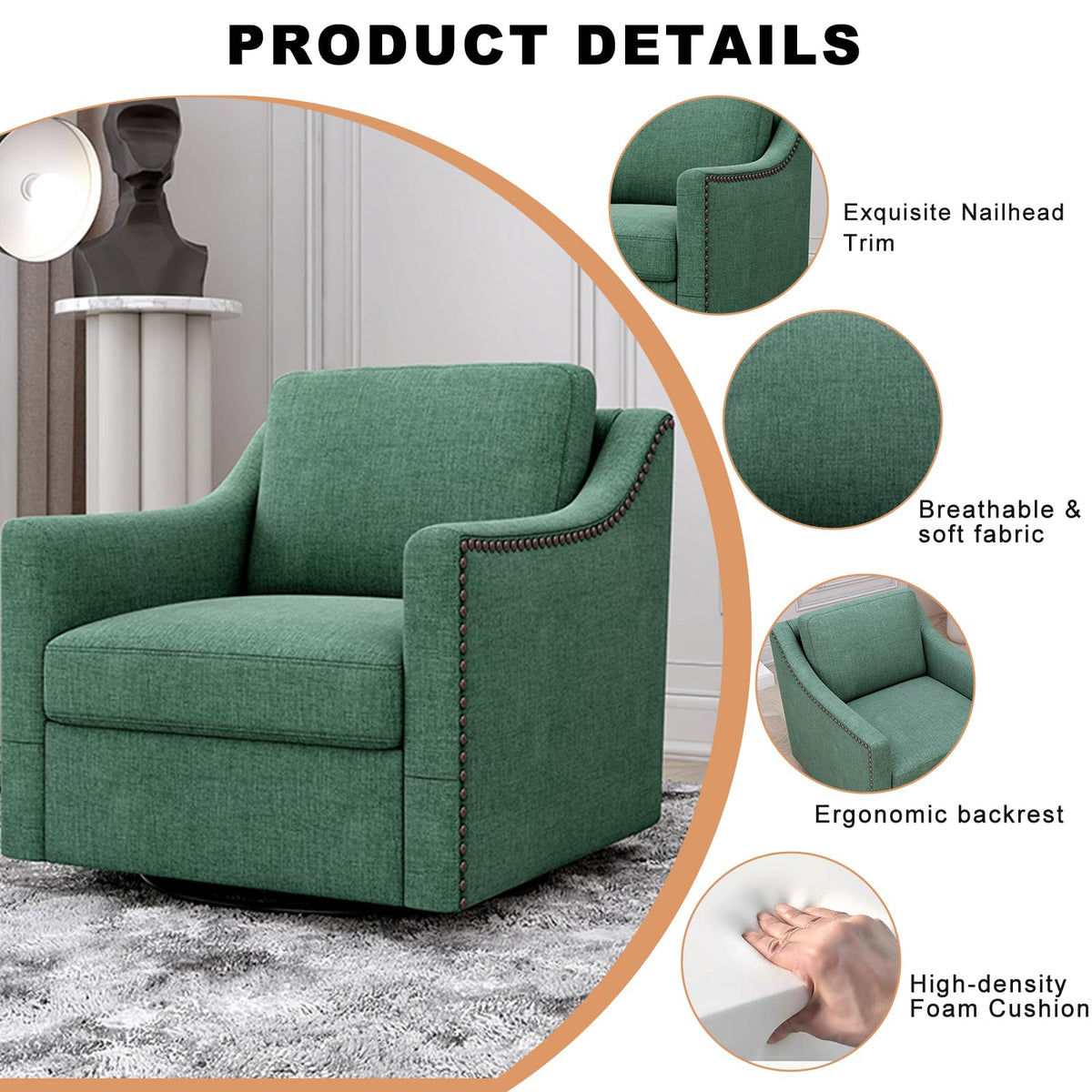 Swivel Accent Chair Set of 2 Green Armchair L35790