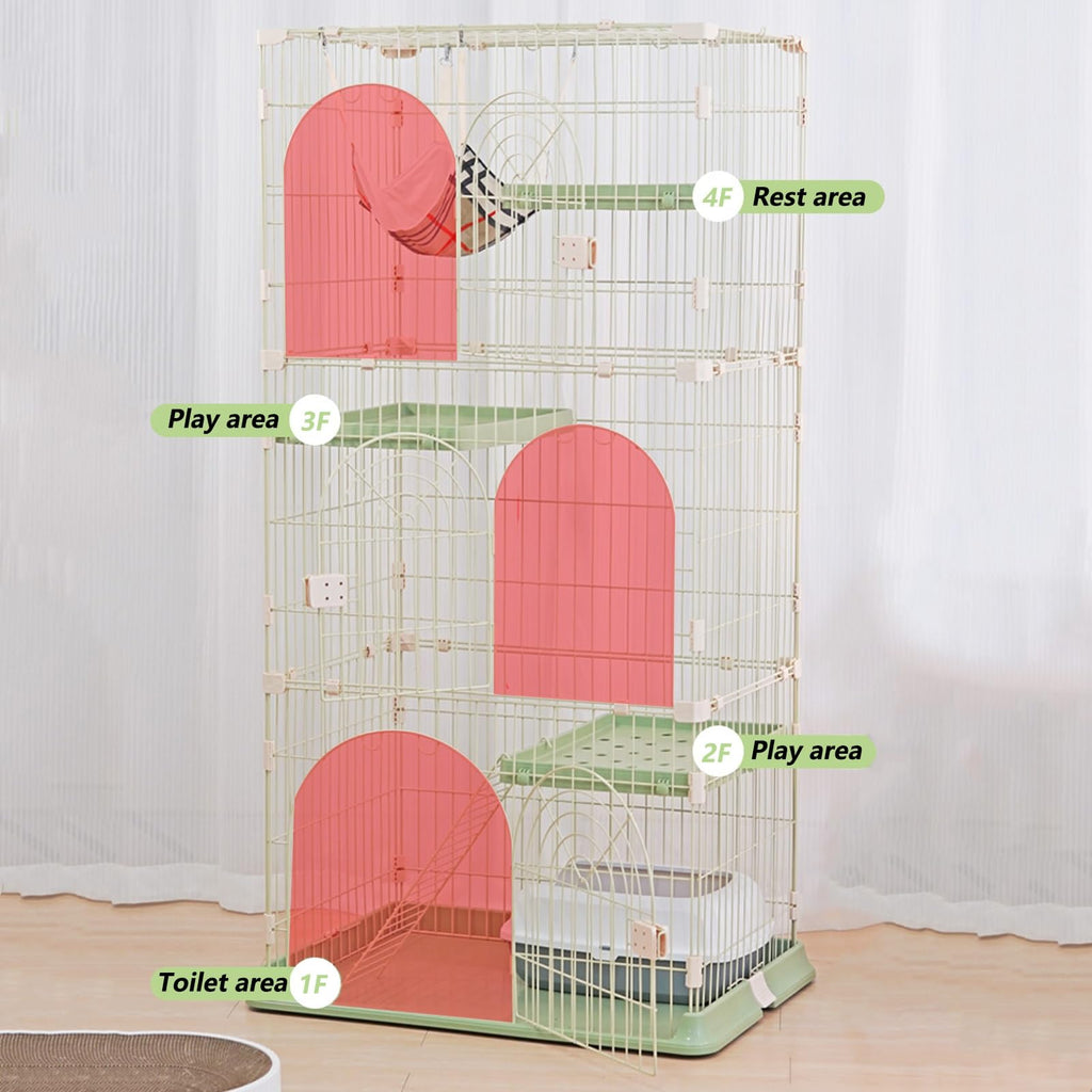 3/4-Tier Wire Cat Cage Playpen with Hammock and Platforms G2089