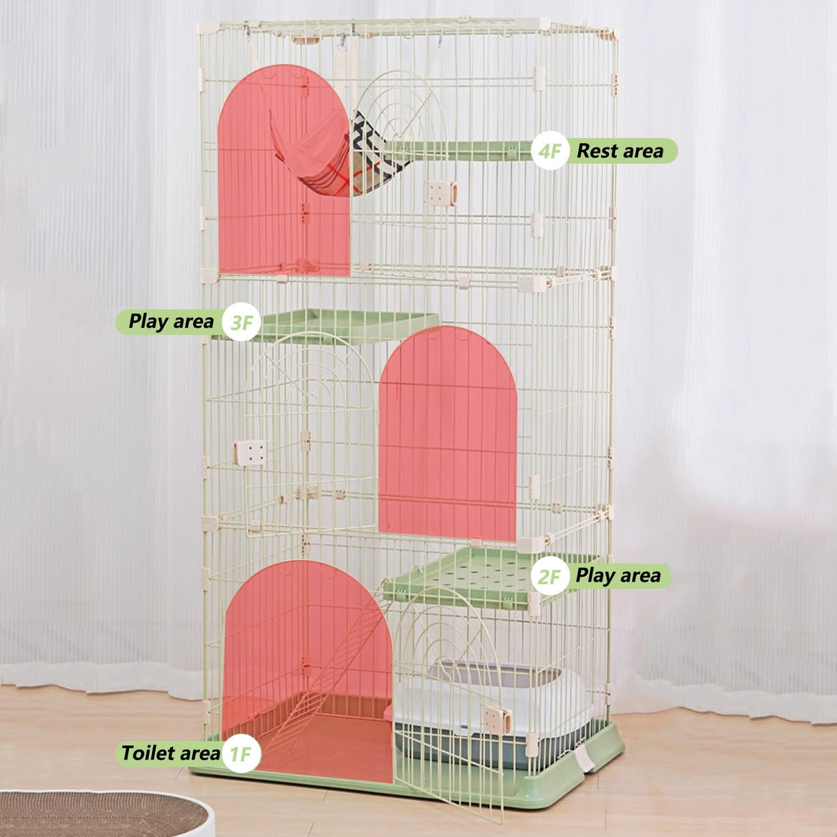 3/4-Tier Wire Cat Cage Playpen with Hammock and Platforms G2089