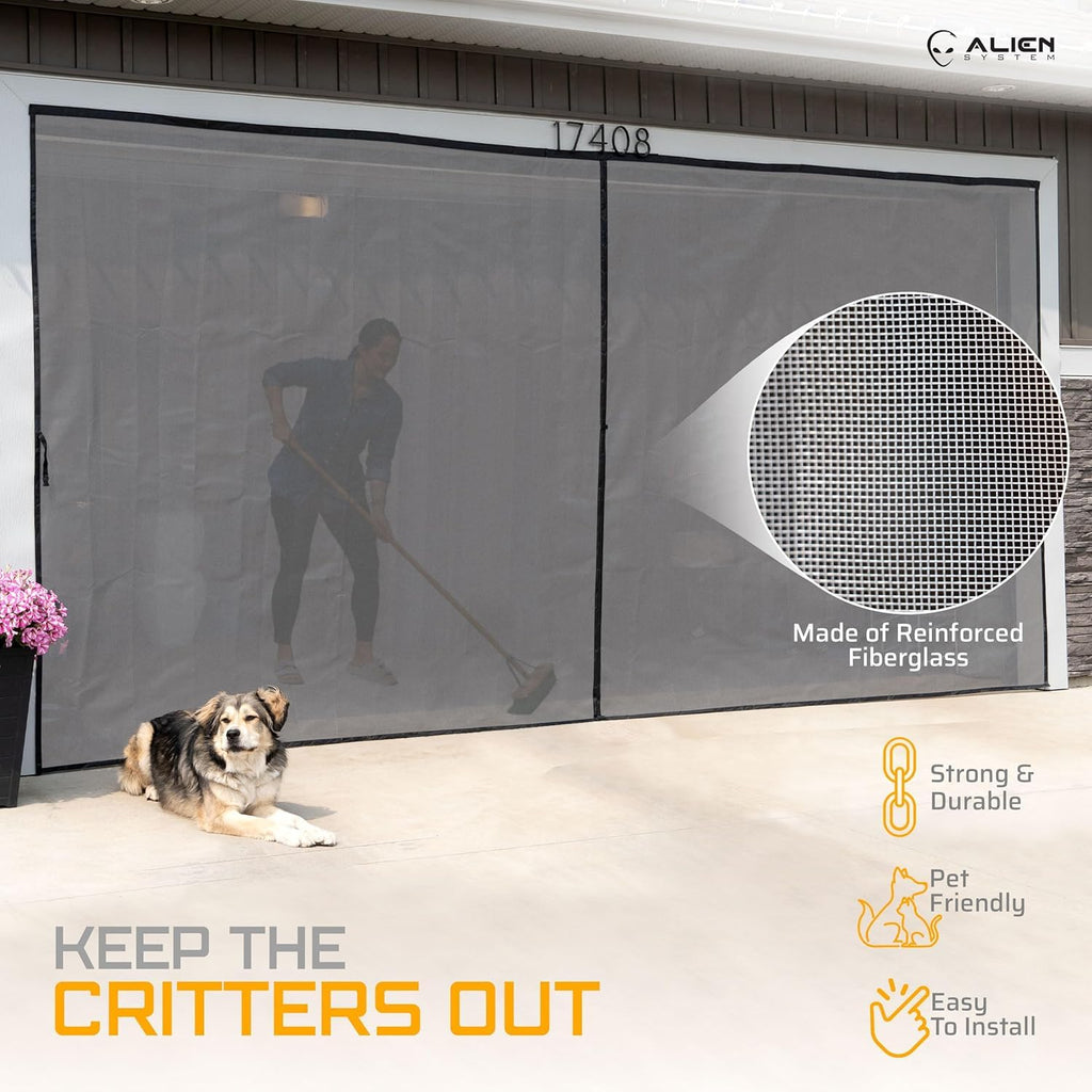 Magnetic Garage Door Screen 16x7 ft Fiberglass Mesh L305454