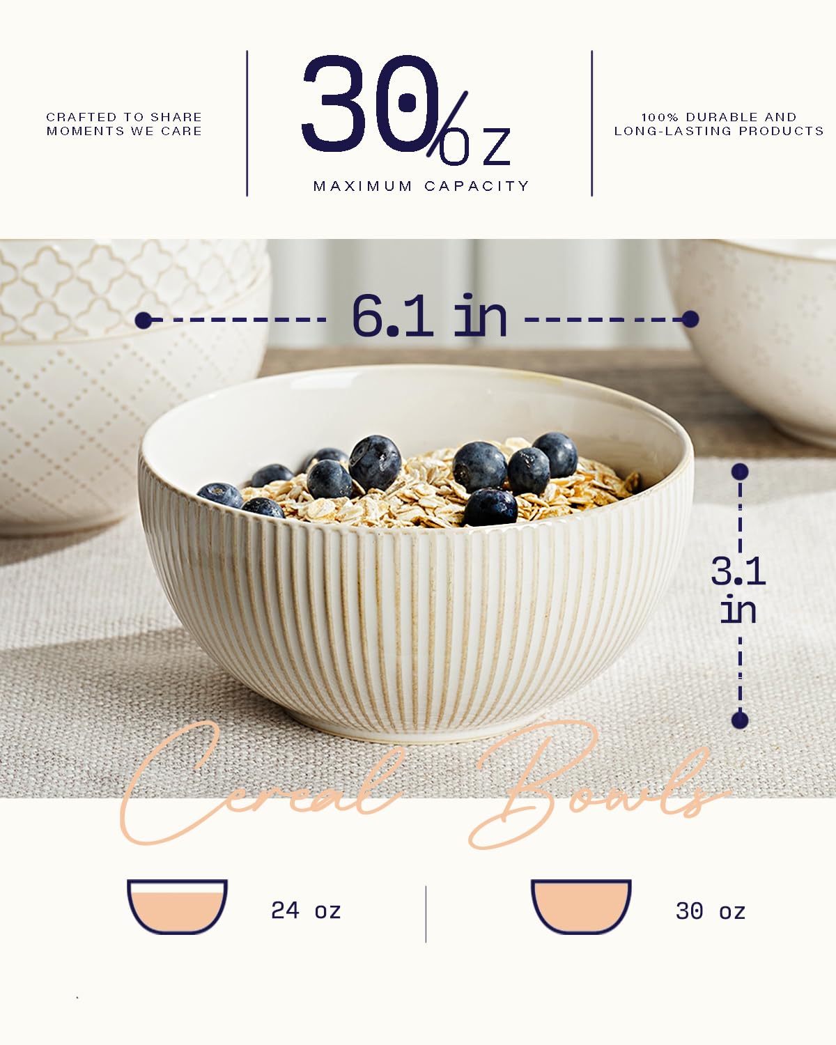 Ceramic Soup Bowls Set of 4 6.1 inch 30 oz G174