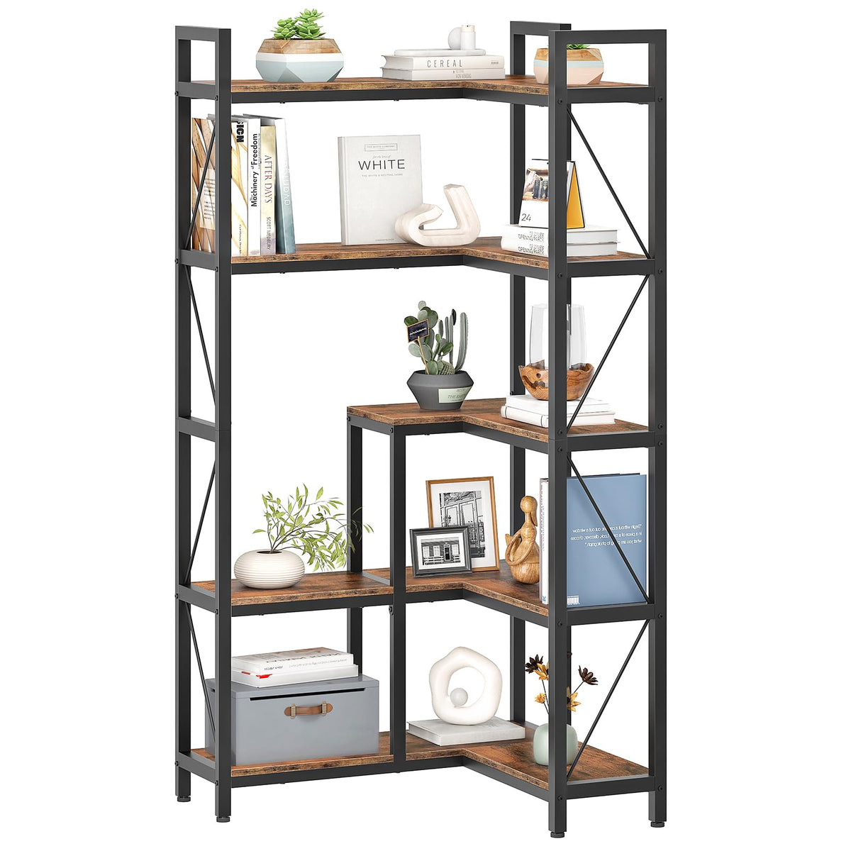 5-Tier L-Shaped Corner Bookshelf with Metal Frame B243