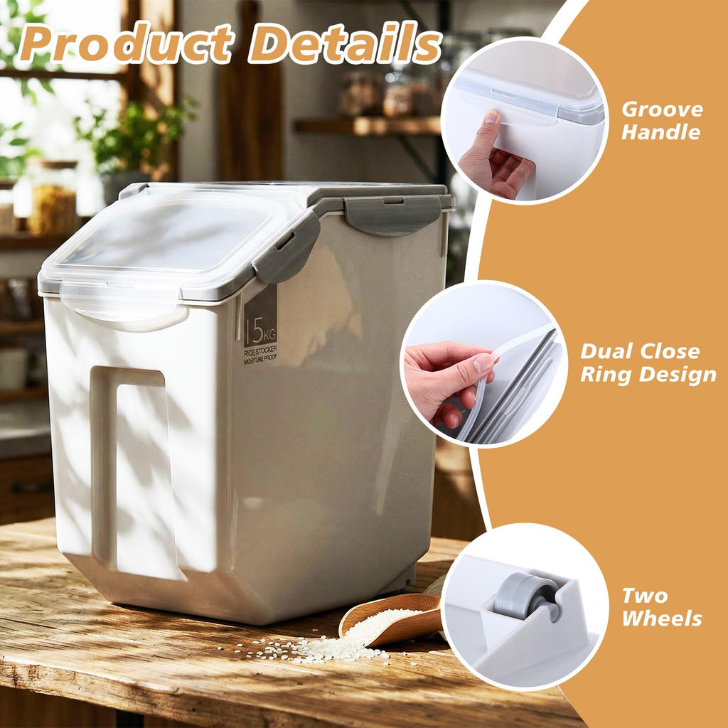 4 Pack 30 LB Airtight Dog Food Storage Container with Wheels Gray O56897