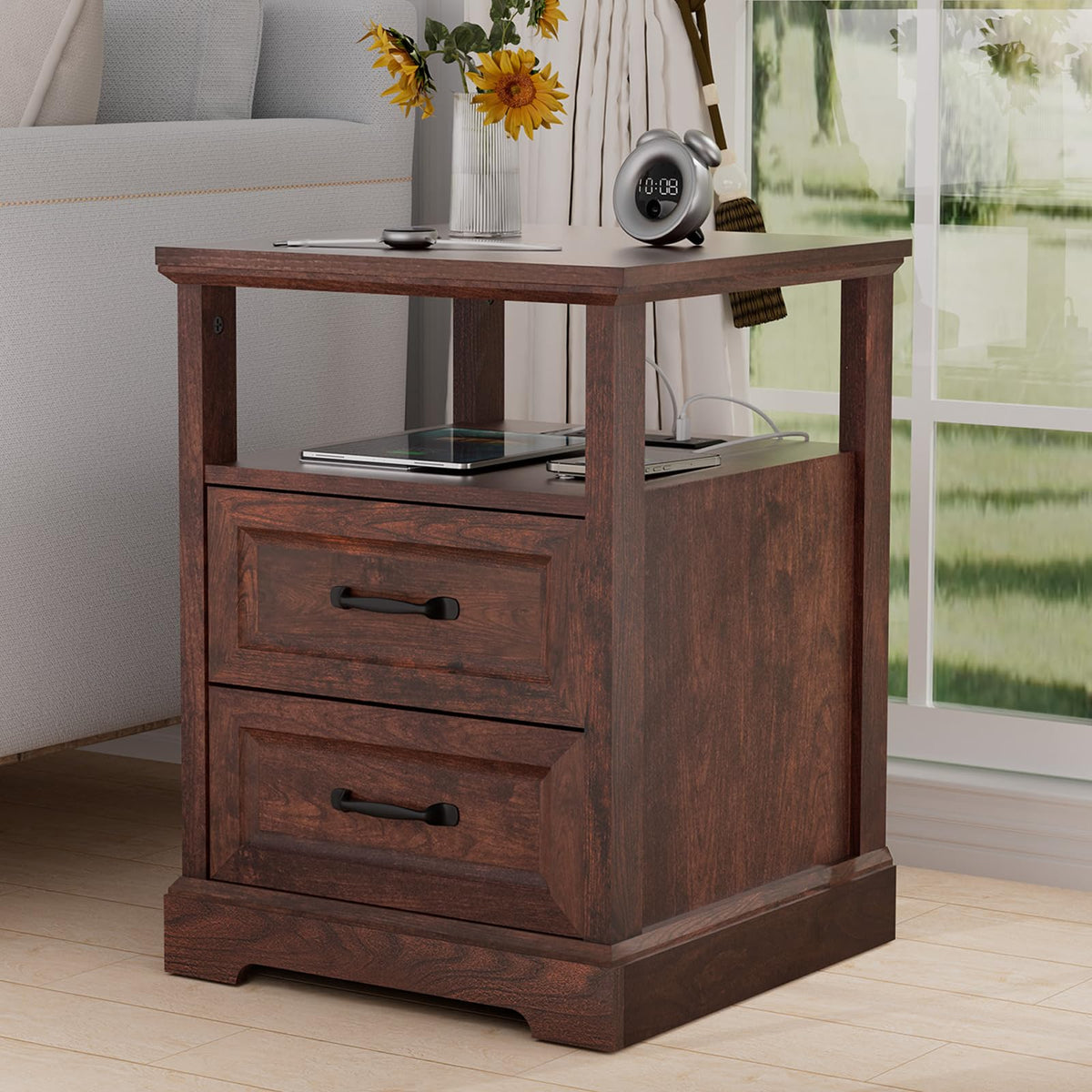 18'' Wood Nightstand with Charging Station E4000