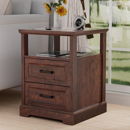 18'' Wood Nightstand with Charging Station E4000