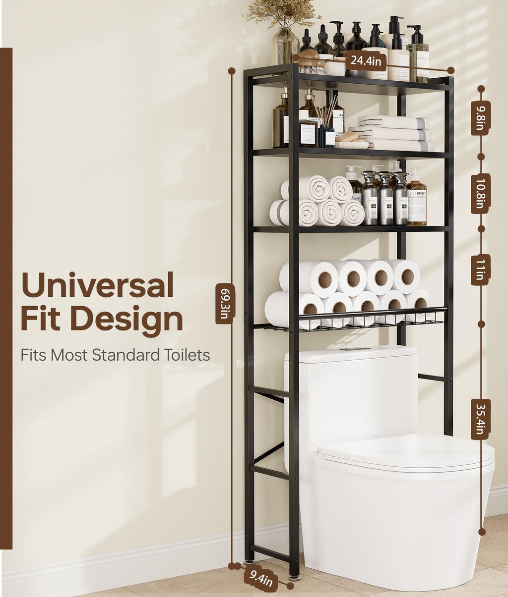 Brown 4-Tier Over-the-Toilet Storage Rack O49937