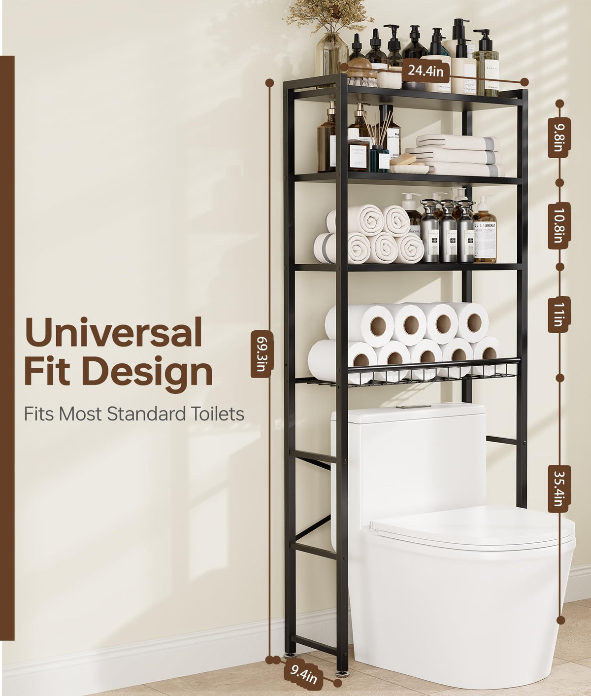Brown 4-Tier Over-the-Toilet Storage Rack O49937