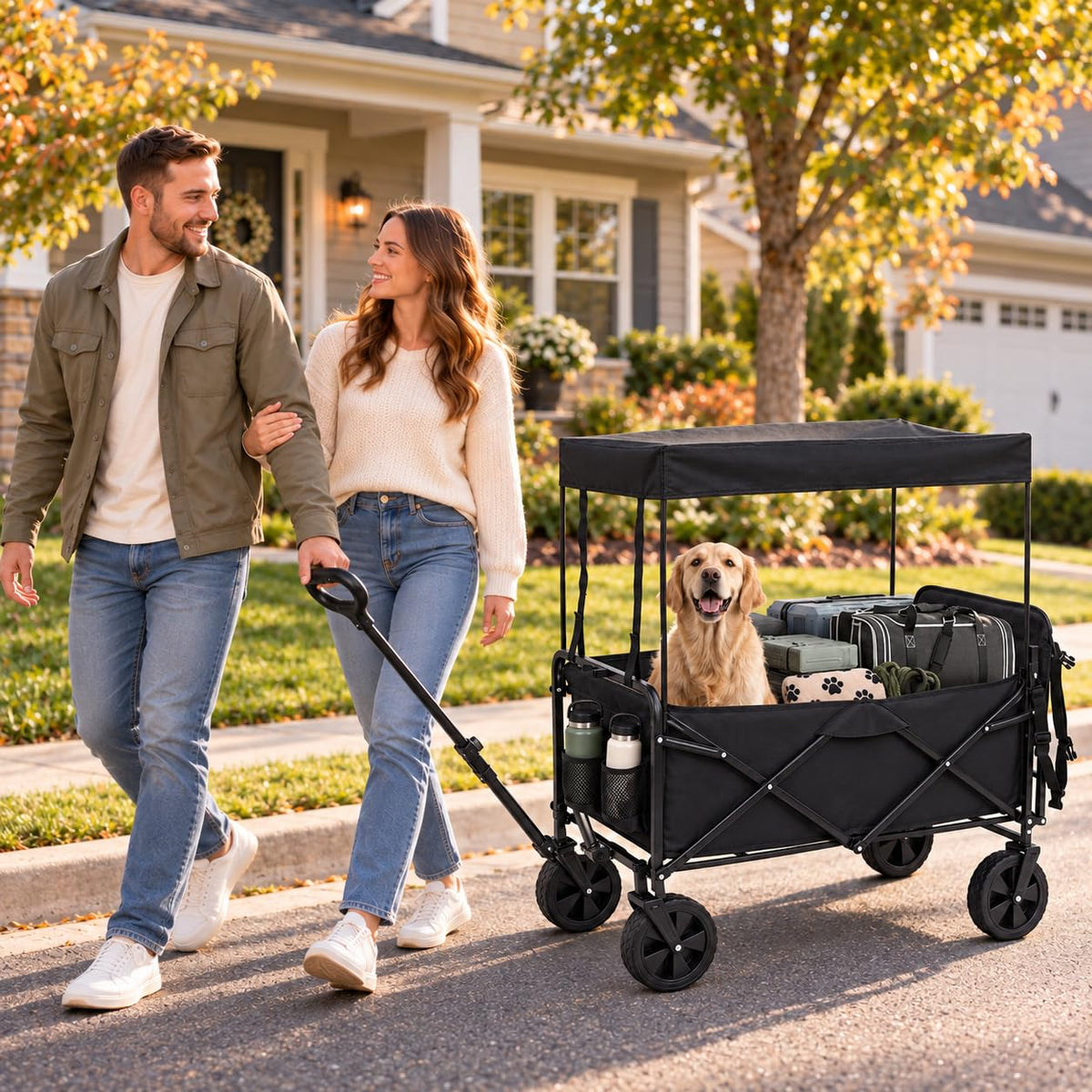 Large Dog Wagon Cart with Canopy, All-Terrain Wheels, Ramp Tailgate G209106