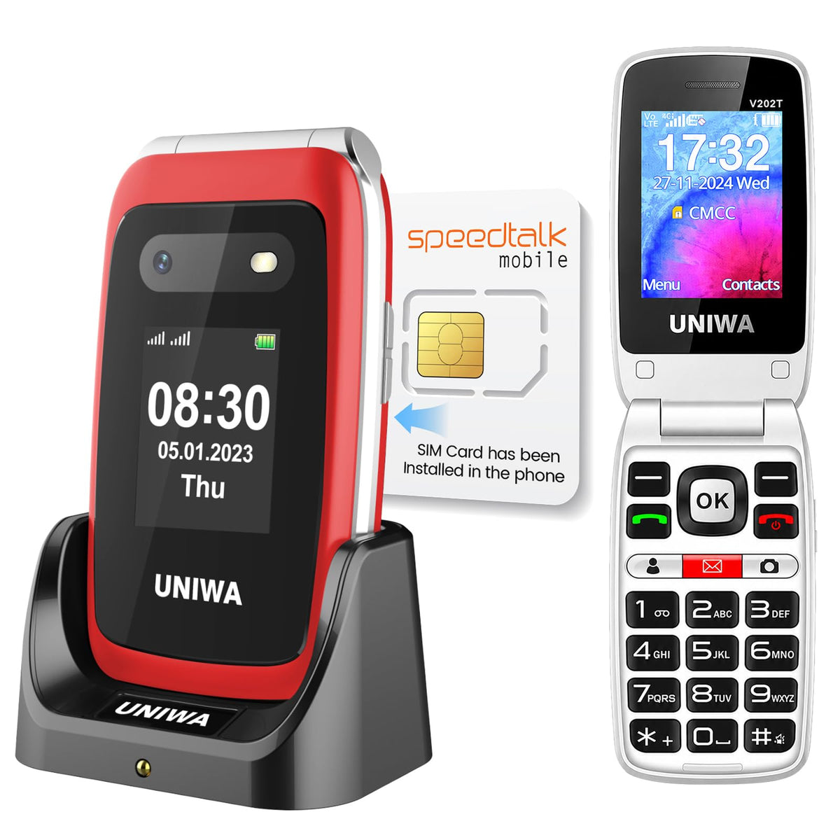 4G Flip Phone Unlocked Dual Screen 2.4"+1.77" Red H53780