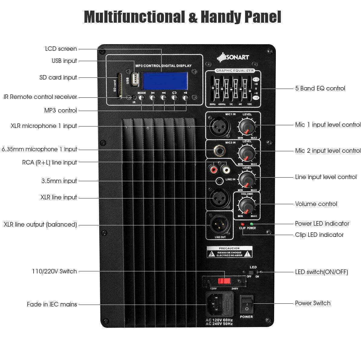 15" 1500W 2-Way Portable PA Speaker System X4639
