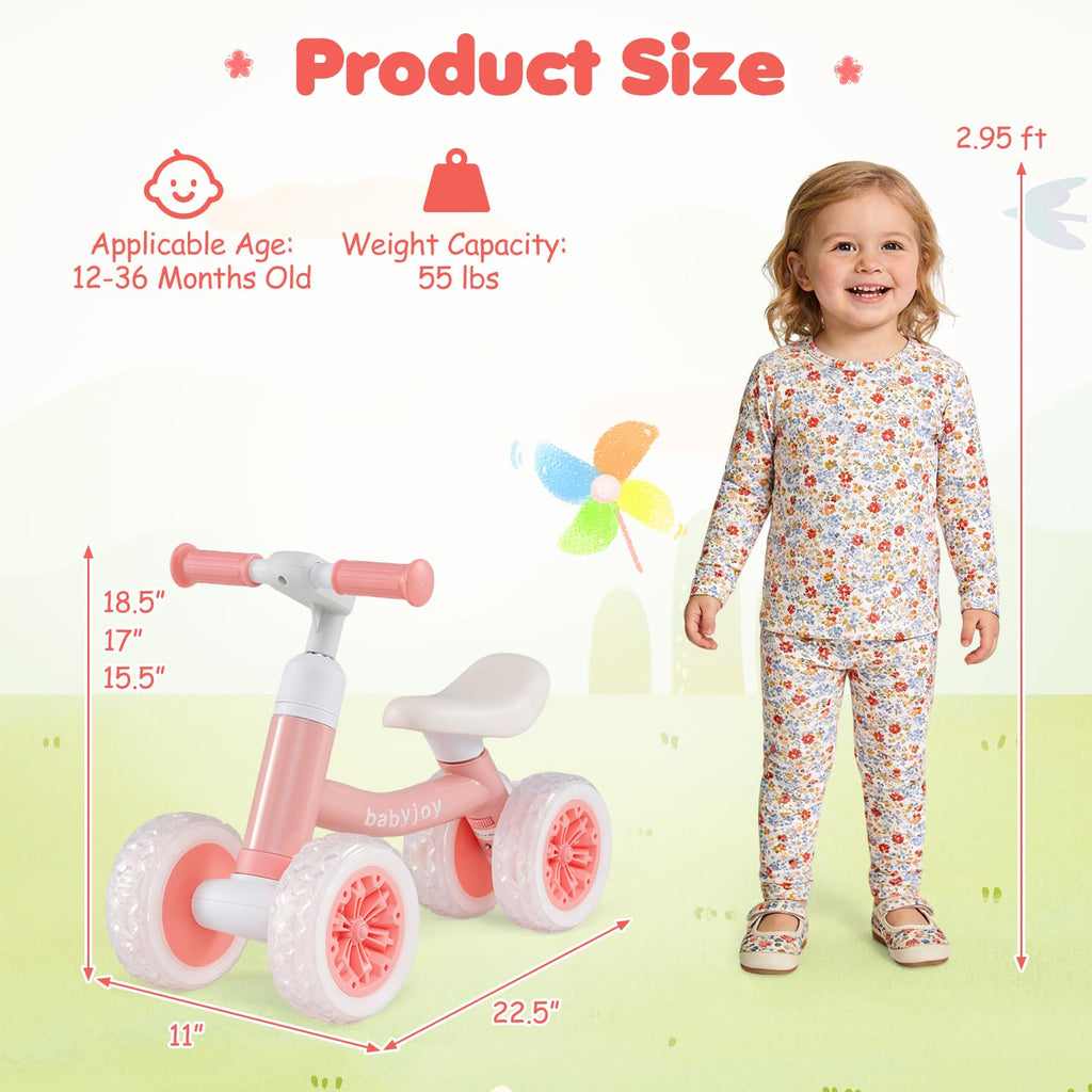 4 Wheels Toddler Balance Bike with Adjustable Handlebar & Seat Y45469