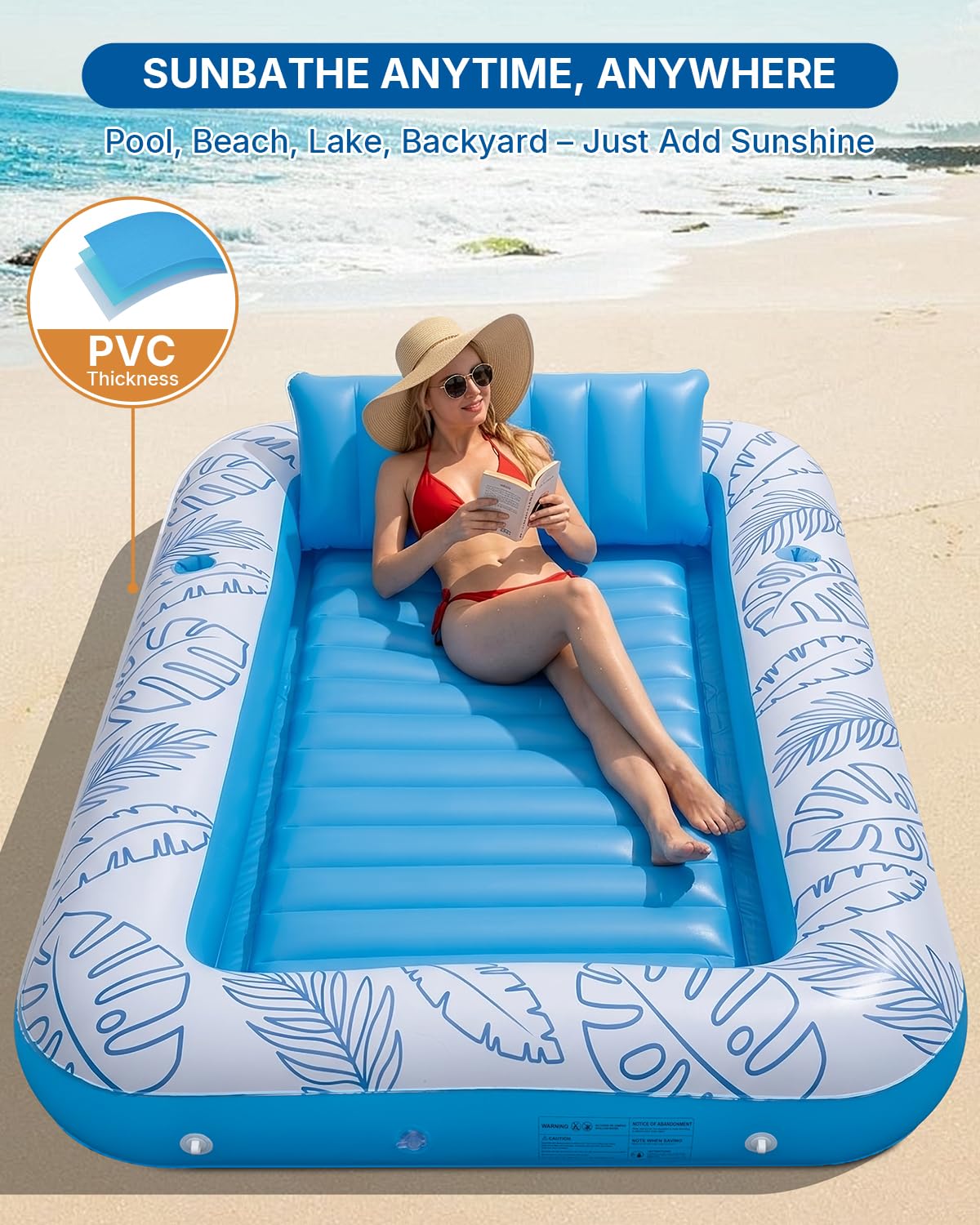 Inflatable Tanning Pool Float with Lights and Pillow T505890
