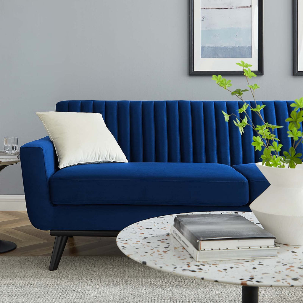 Navy Channel Tufted Performance Velvet Sofa X6479