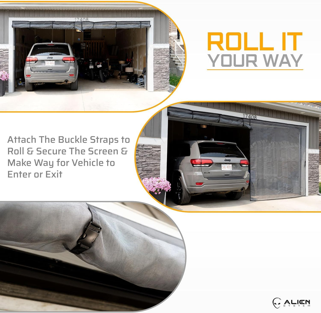 Magnetic Garage Door Screen 16x7 ft Fiberglass Mesh L305454