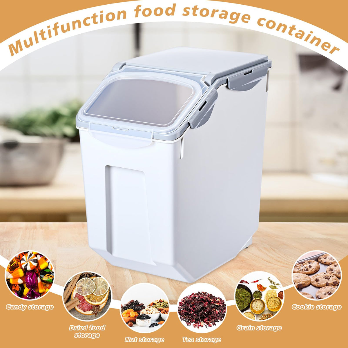 4 Pack 30 LB Airtight Dog Food Storage Container with Wheels Gray O56897