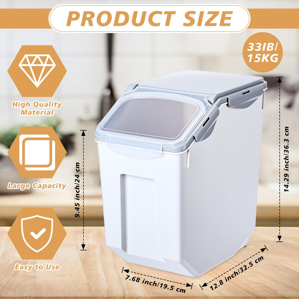 4 Pack 30 LB Airtight Dog Food Storage Container with Wheels Gray O56897