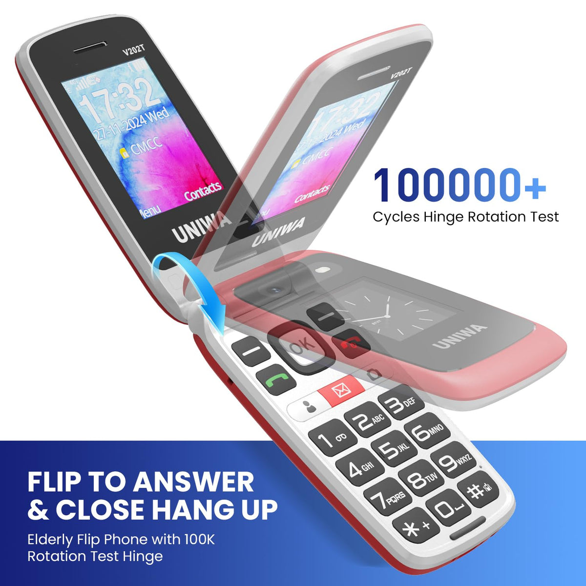 4G Flip Phone Unlocked Dual Screen 2.4"+1.77" Red H53780